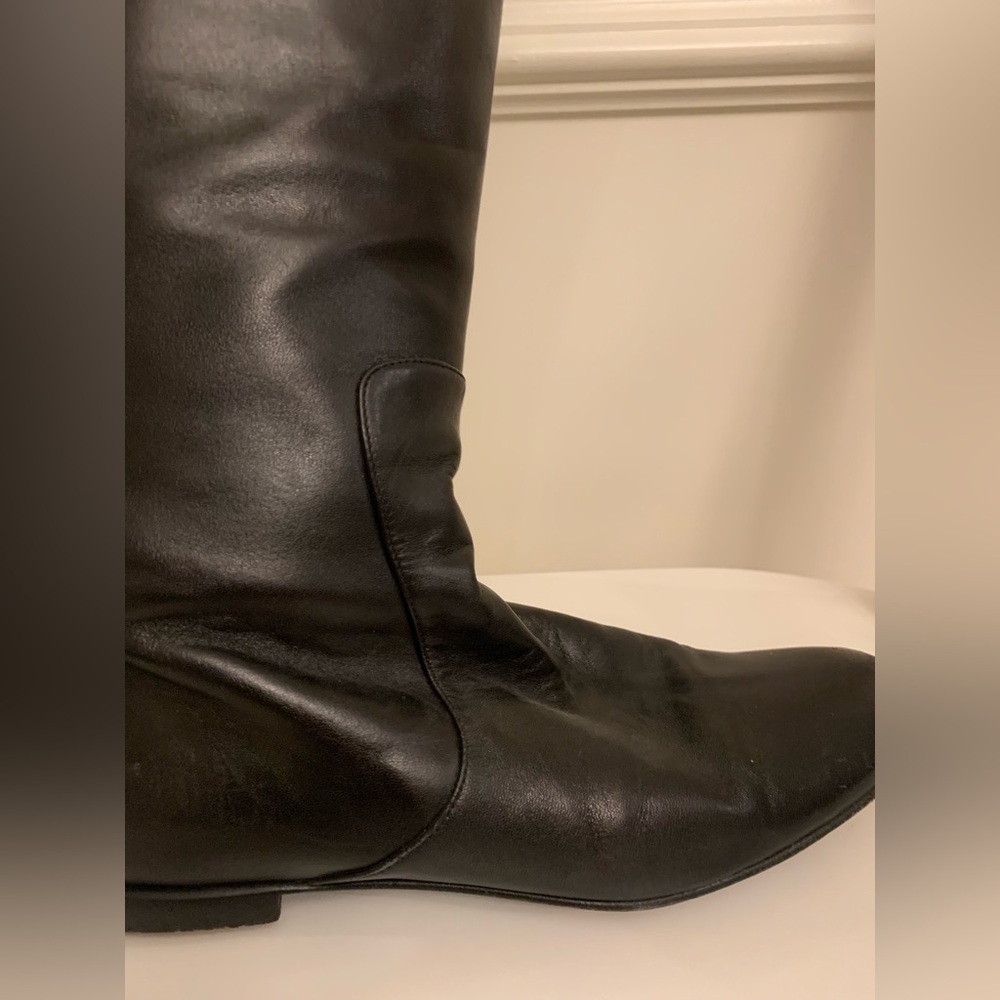 giuseppe zanotti NERO boots Tall flat black leather Vintage Italy Size 40 US 10 - Picture 6 of 14